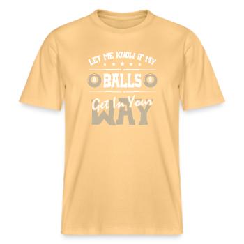 Let Me Know If My Balls Get in your Way Billiards -  RELAXED FIT Unisex Organic T-Shirt - Hellgelb - Vorne - Alina (178cm) & Michal (187cm)