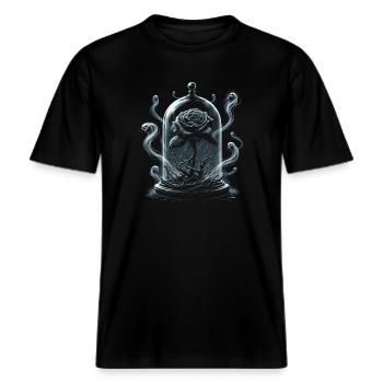 Gotische Schwarze Rose Dark Fantasy -  RELAXED FIT Unisex Organic T-Shirt - Schwarz - Vorne - Alina (178cm) & Michal (187cm)