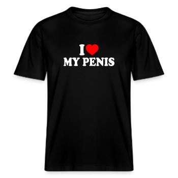 I love my penis -  RELAXED FIT Unisex Organic T-Shirt - black - Front - Alina (178cm) & Michal (187cm)