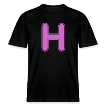 H Buchstabe Alphabet Name Buchstabieren Geschenk -  RELAXED FIT Unisex Organic T-Shirt - Schwarz - Vorne - Alina (178cm) & Michal (187cm)