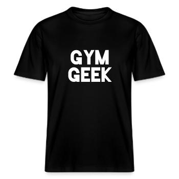 Gym Geek T-Shirt -  RELAXED FIT Unisex Organic T-Shirt - Schwarz - Vorne - Alina (178cm) & Michal (187cm)