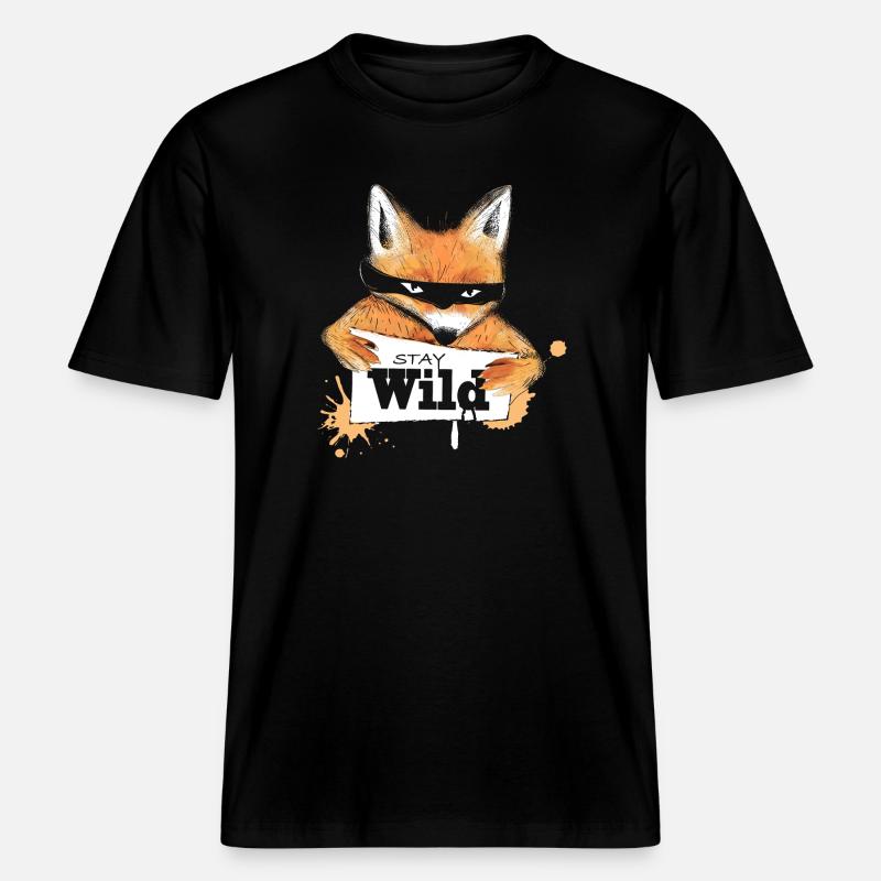 Fox with a message - RELAXED FIT Unisex Organic T-Shirt - black