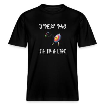 j'peux pas j'ai tir a l'arc -  T-shirt unisexe RELAXED FIT en coton bio - noir - Devant - Alina (178cm) & Michal (187cm)