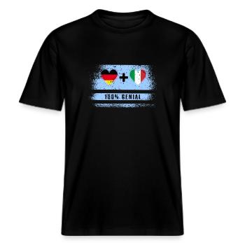 Deutschland und Italien 100% Genial / Geschenk -  RELAXED FIT Unisex Organic T-Shirt - Schwarz - Vorne - Alina (178cm) & Michal (187cm)