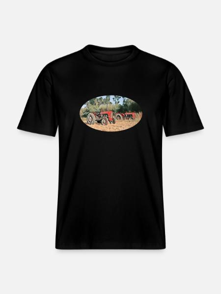 Tracteurs rouges sur le terrain - T-shirt unisexe RELAXED FIT en coton bio - noir