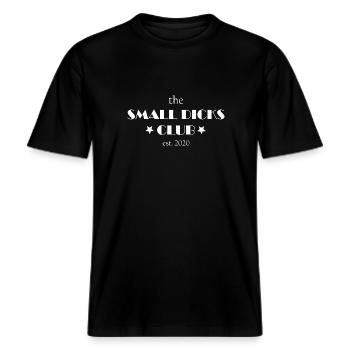 Small Dicks Club Jahr 2020 Penis Party Geschenk -  RELAXED FIT Unisex Organic T-Shirt - Schwarz - Vorne - Alina (178cm) & Michal (187cm)