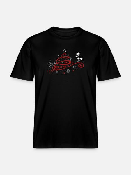 Christmas. Christmas tree with reindeer. - RELAXED FIT Unisex Organic T-Shirt - black
