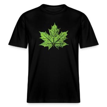 Feuille d’érable - VERT - Naturel / Design forestier -  T-shirt unisexe RELAXED FIT en coton bio - noir - Devant - Alina (178cm) & Michal (187cm)