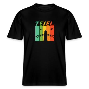 Texel Leuchtturm Design / Geschenk -  RELAXED FIT Unisex Organic T-Shirt - Schwarz - Vorne - Alina (178cm) & Michal (187cm)