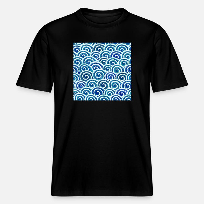 Expressive wave pattern in blue - RELAXED FIT Unisex Organic T-Shirt - black