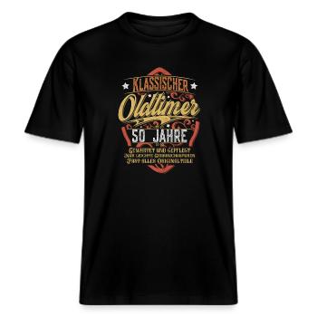 50. Geburtstag Oldtimer -  RELAXED FIT Unisex Organic T-Shirt - Schwarz - Vorne - Alina (178cm) & Michal (187cm)