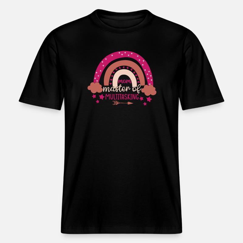 Maman Reine du Multitâche Arc-en-ciel -  T-shirt unisexe RELAXED FIT en coton bio - noir