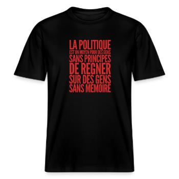 Citation Politique Voltaire - Humour noir -  T-shirt unisexe RELAXED FIT en coton bio - noir - Devant - Alina (178cm) & Michal (187cm)