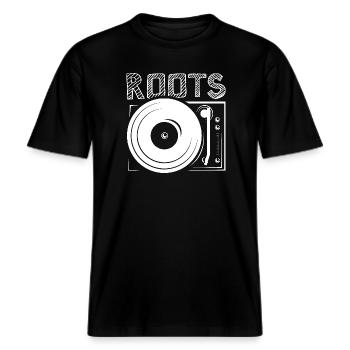 turntable dj djing turntables roots Plattenspieler -  RELAXED FIT Unisex Organic T-Shirt - Schwarz - Vorne - Alina (178cm) & Michal (187cm)