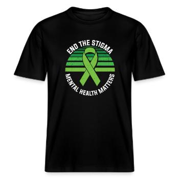 End The Stigma Mental Health Matters -  RELAXED FIT Unisex Organic T-Shirt - Schwarz - Vorne - Alina (178cm) & Michal (187cm)