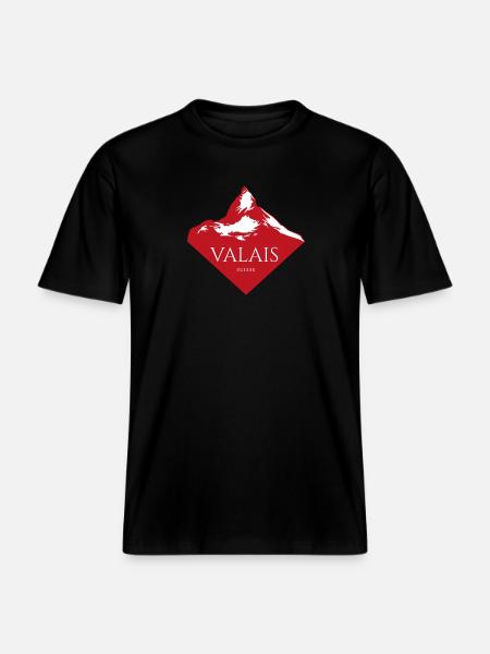 Valais Mountain Peak Red Logo - RELAXED FIT Unisex Organic T-Shirt - black