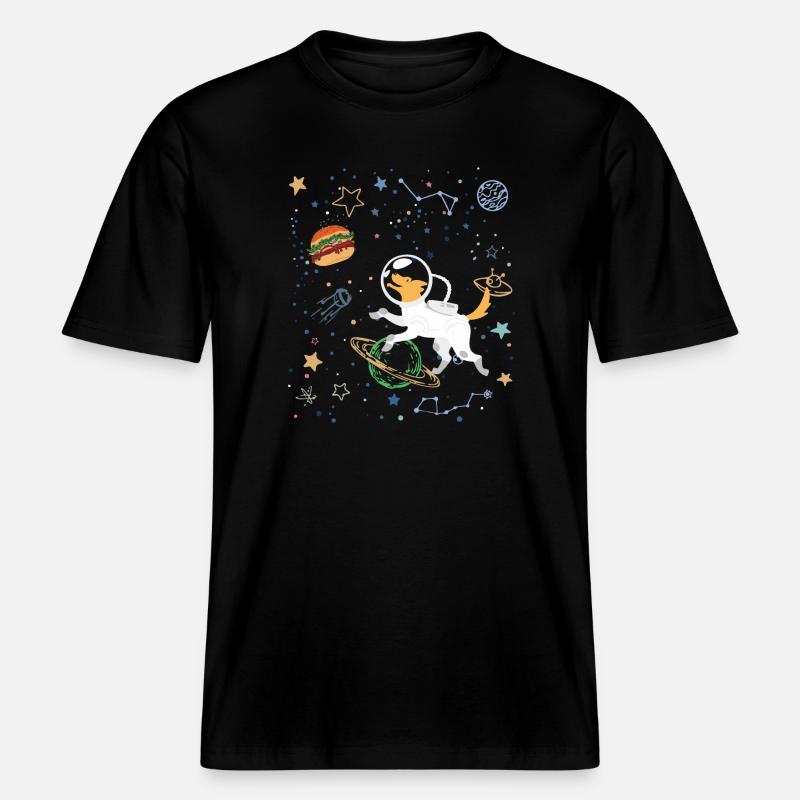 Space Explorer mit Astronaut Fox -  RELAXED FIT Unisex Organic T-Shirt - Schwarz