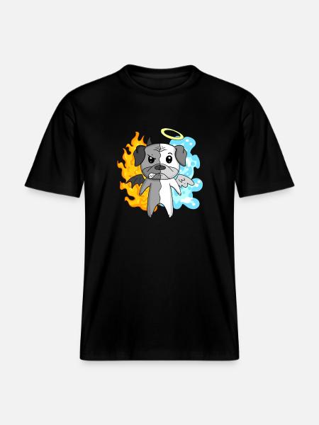 Dog Pug - Angel and Devil -  RELAXED FIT Unisex Organic T-Shirt - black