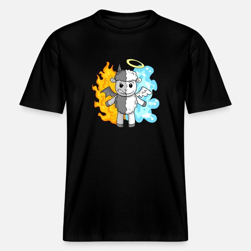 Sheep - Angels and Devils - RELAXED FIT Unisex Organic T-Shirt - black