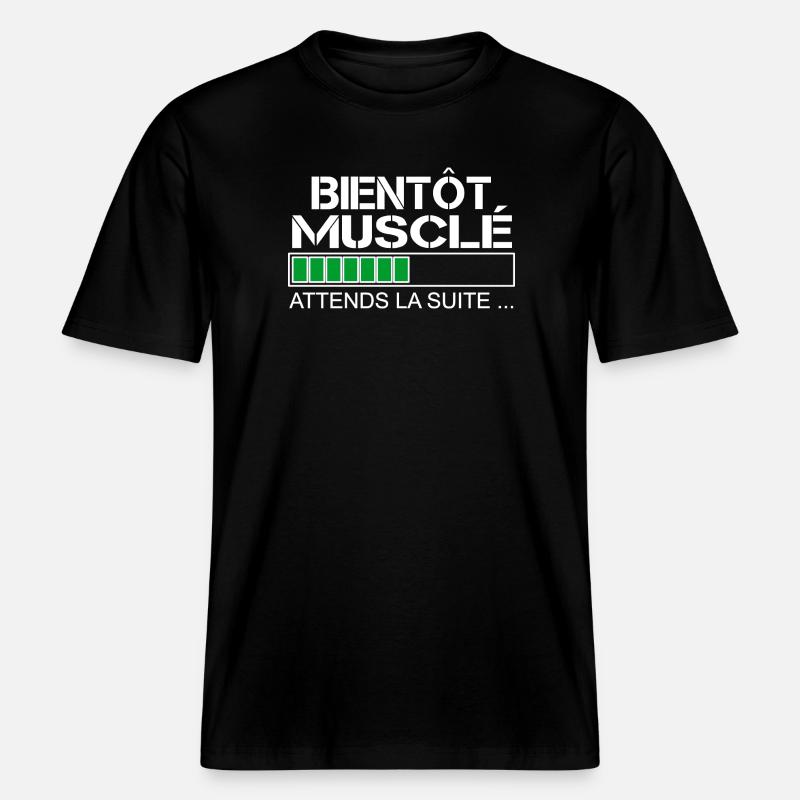 Bientot musclé (blanc et vert) -  T-shirt unisexe RELAXED FIT en coton bio - noir
