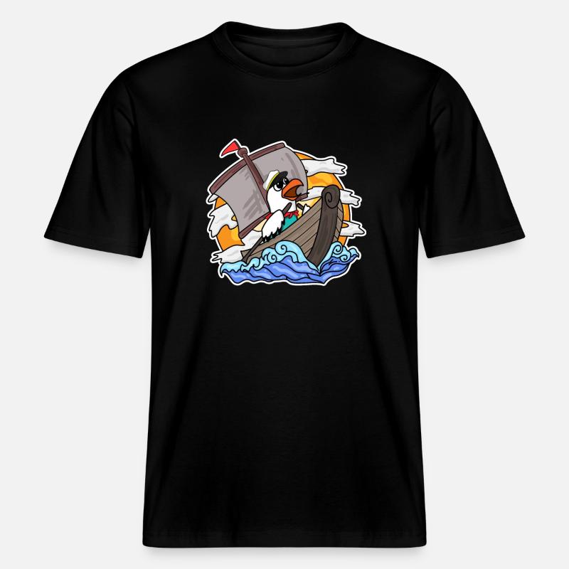 Möwe im Boot -  RELAXED FIT Unisex Organic T-Shirt - Schwarz