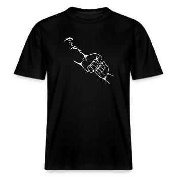 Vater und Sohn Baby Passendes Kleidungsset -  RELAXED FIT Unisex Organic T-Shirt - Schwarz - Vorne - Alina (178cm) & Michal (187cm)