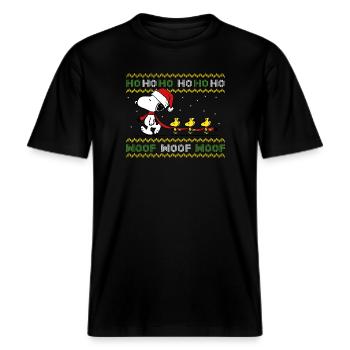 Peanuts Snoopy Hohoho -  RELAXED FIT Unisex Organic T-Shirt - Schwarz - Vorne - Alina (178cm) & Michal (187cm)