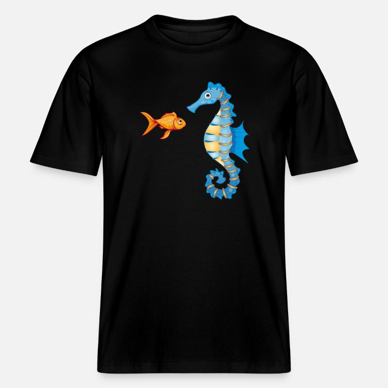 niedlicher Comic Goldfisch und Seepferdchen - RELAXED FIT Unisex Organic T-Shirt - Schwarz