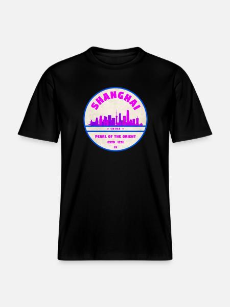 Shanghai China Skyline Badge - RELAXED FIT Unisex Organic T-Shirt - Schwarz