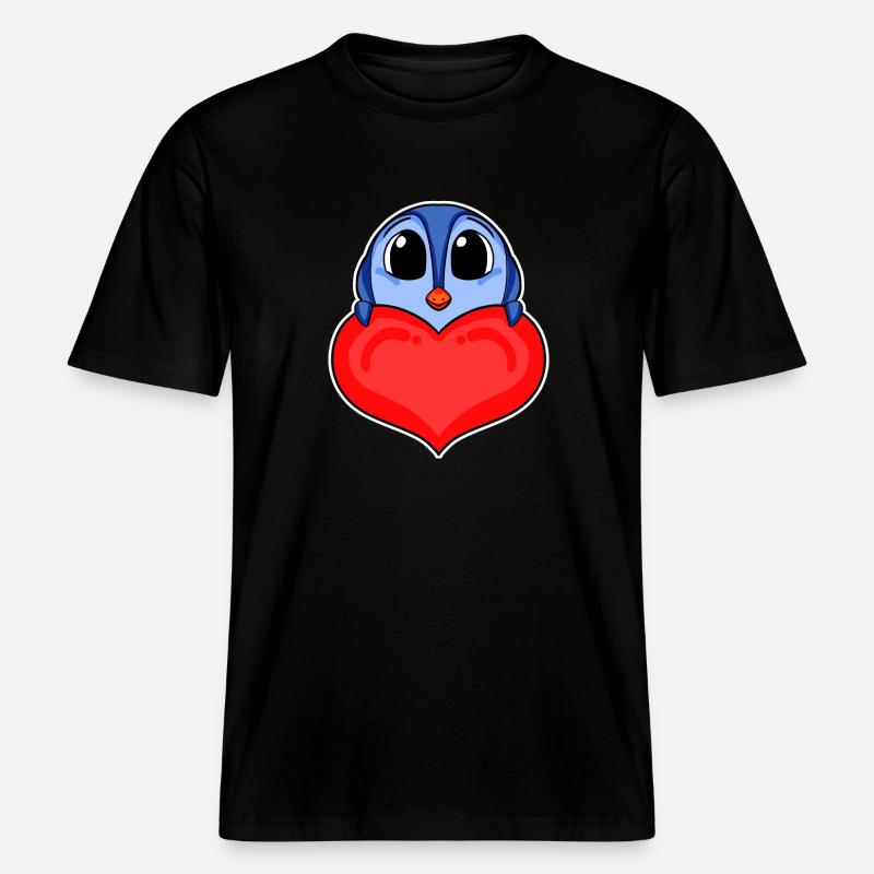 Pinguin mit Herz - Liebe Romantisch - RELAXED FIT Unisex Organic T-Shirt - Schwarz