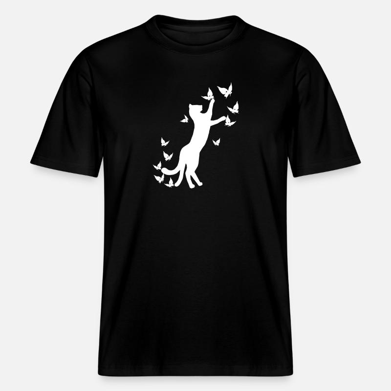 nekomata hell, Kätzchen, schmetterlinge -  RELAXED FIT Unisex Organic T-Shirt - Schwarz