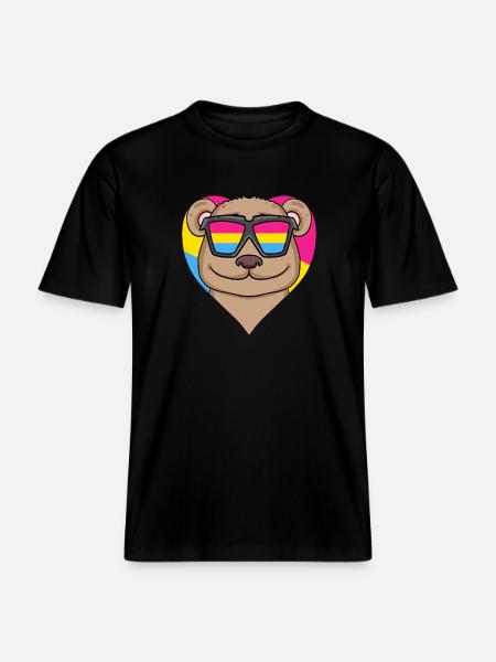 Pansexual Bear Heart Gift -  RELAXED FIT Unisex Organic T-Shirt - black
