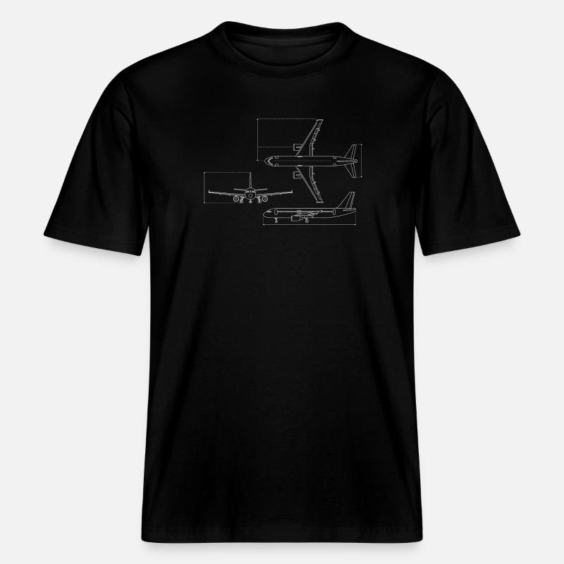 Dessin technique du plan d’avion - T-shirt unisexe RELAXED FIT en coton bio - noir