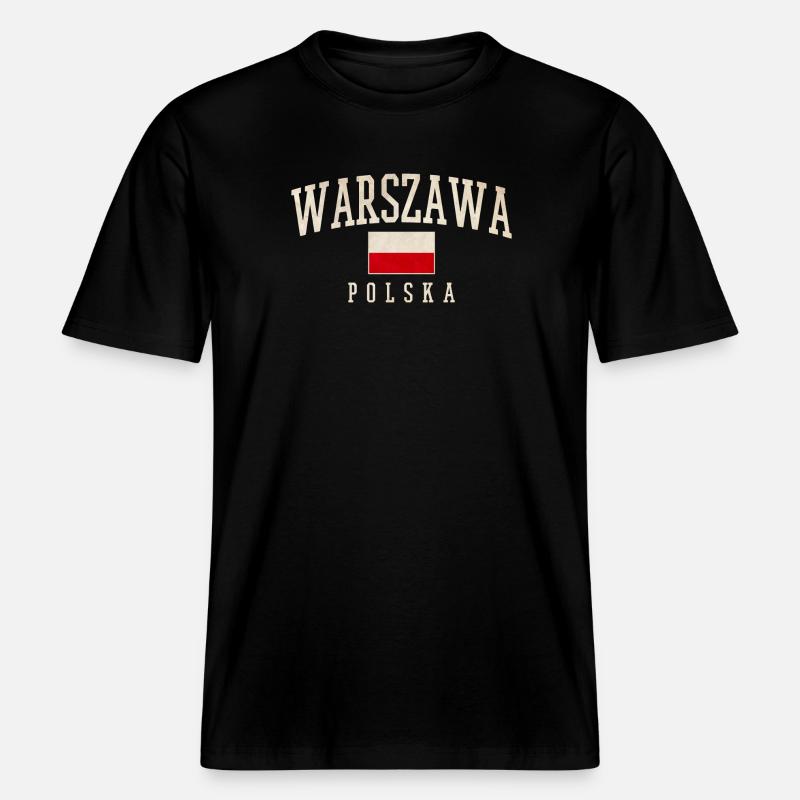 Varsovie Pologne Drapeau Style -  T-shirt unisexe RELAXED FIT en coton bio - noir