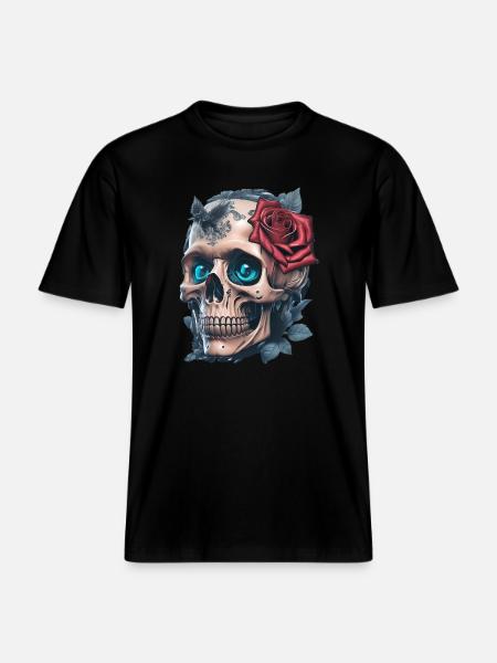 Skull with roses - RELAXED FIT Unisex Organic T-Shirt - black