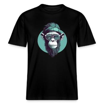Cooler Hipster Affe mit Brille und Cap -  RELAXED FIT Unisex Organic T-Shirt - Schwarz - Vorne - Alina (178cm) & Michal (187cm)