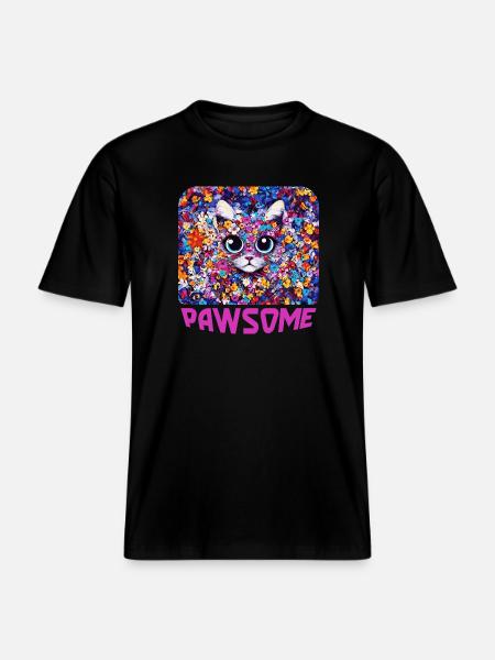 Pawsome - Chat en fleurs - T-shirt unisexe RELAXED FIT en coton bio - noir