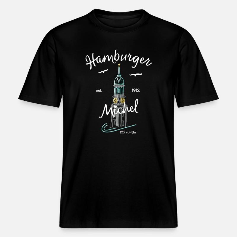 Hamburger Michel, Kirchturm, Germany -  RELAXED FIT Unisex Organic T-Shirt - black