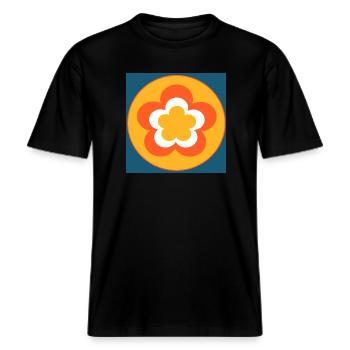 70er Jahre Blume Muster -  RELAXED FIT Unisex Organic T-Shirt - Schwarz - Vorne - Alina (178cm) & Michal (187cm)