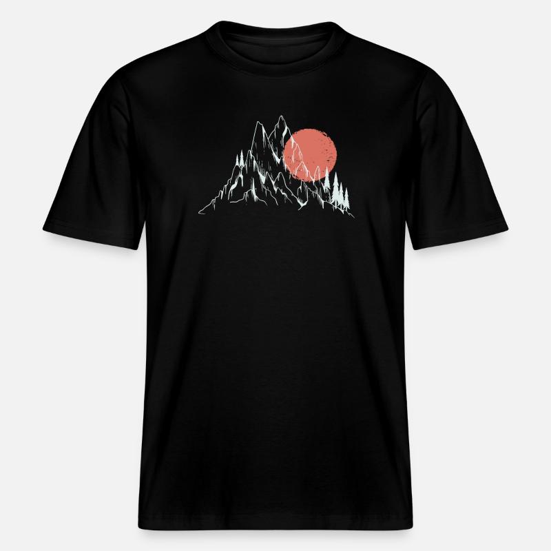 Soleil pourpre sur les sommets alpins - T-shirt unisexe RELAXED FIT en coton bio - noir