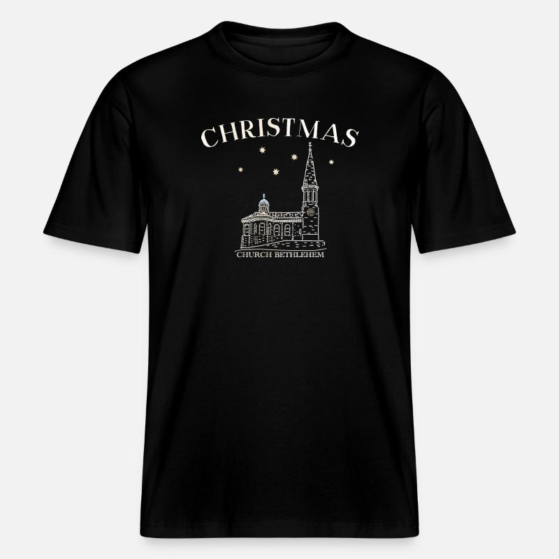 Weihnachtskirche Bethlehem Zeichnung -  RELAXED FIT Unisex Organic T-Shirt - Schwarz