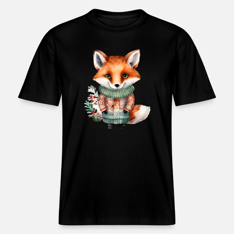 Winterfuchs im Pullover -  RELAXED FIT Unisex Organic T-Shirt - Schwarz