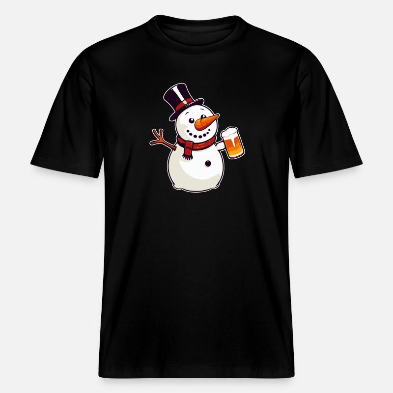 Schneemann mit Bier -  RELAXED FIT Unisex Organic T-Shirt - Schwarz
