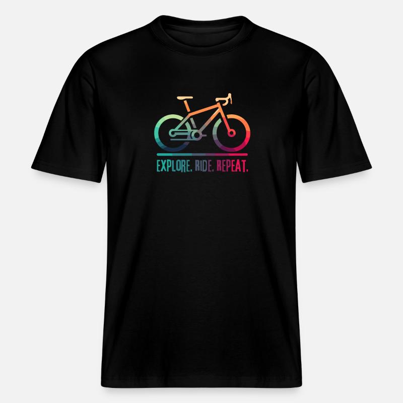 Explore Ride Repeat - projekt dla rowerzysty - Ekologiczna koszulka Unisex RELAXED FIT - czarny
