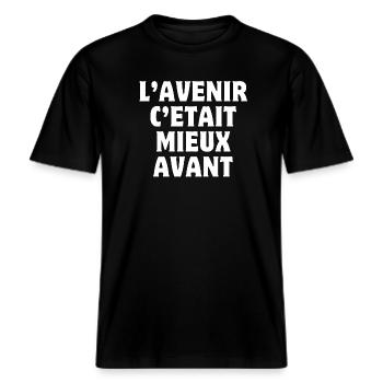 c'était mieux avant, sénior, réalité -  T-shirt unisexe RELAXED FIT en coton bio - noir - Devant - Alina (178cm) & Michal (187cm)