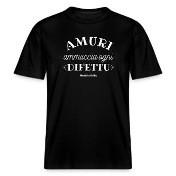 t-shirt Sicilia proverbio siciliano amuri -  Maglietta ecologica Unisex RELAXED FIT - nero - Fronte - Alina (178cm) & Michal (187cm)