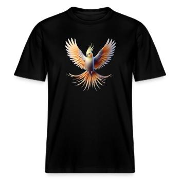 Nymphensittich (20) -  RELAXED FIT Unisex Organic T-Shirt - Schwarz - Vorne - Alina (178cm) & Michal (187cm)