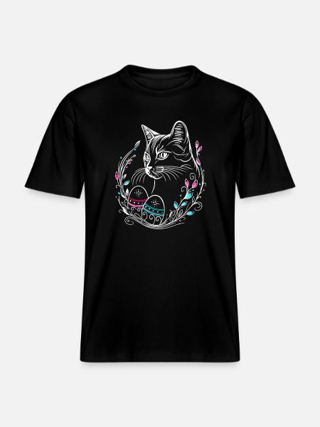 Cat Easter Easter Eggs Easter Cat - RELAXED FIT Unisex Organic T-Shirt - black