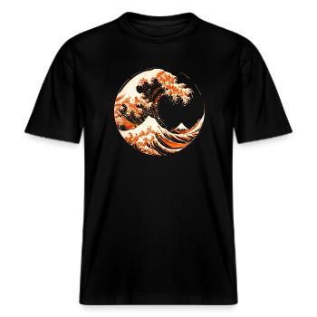 Vague d'Hokusai Stylisé -  T-shirt unisexe RELAXED FIT en coton bio - noir - Devant - Alina (178cm) & Michal (187cm)
