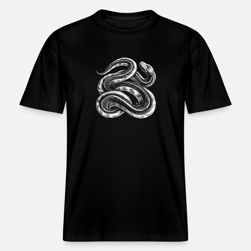 Serpent blanc entrelacé -  T-shirt unisexe RELAXED FIT en coton bio - noir